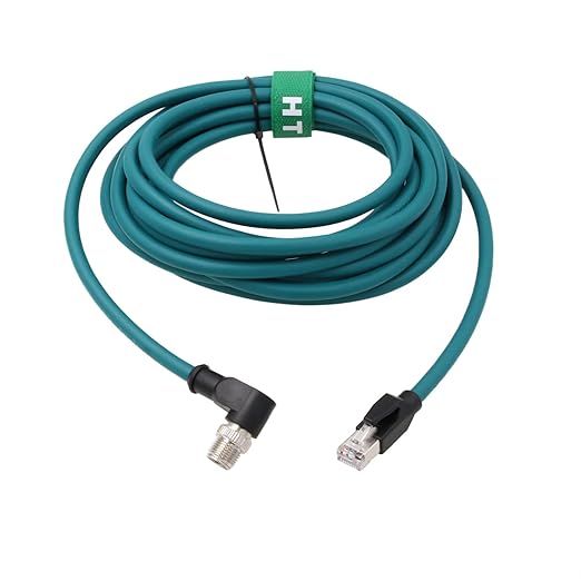 HangTon Ethernet Cable for PLC Router Network Cognex Basler Baumer Sick Keyence Datalogic Microscan Vision Camera Sensor Reader, M12 8 Pin X-Code Right Angle 90-Degree to RJ45 (20m)