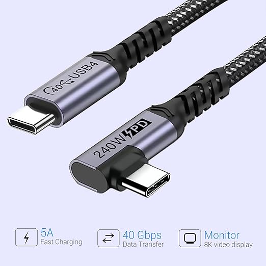 SUMPK 1FT USB 4 Cable Right Angle [2 Packs], 240W USB C Cable, 40Gbps High Speed Data Transfer with Single 8K or Dual 4K Display Video Dispaly Compatible with iPhone 16/16 Pro Max/16 Plus