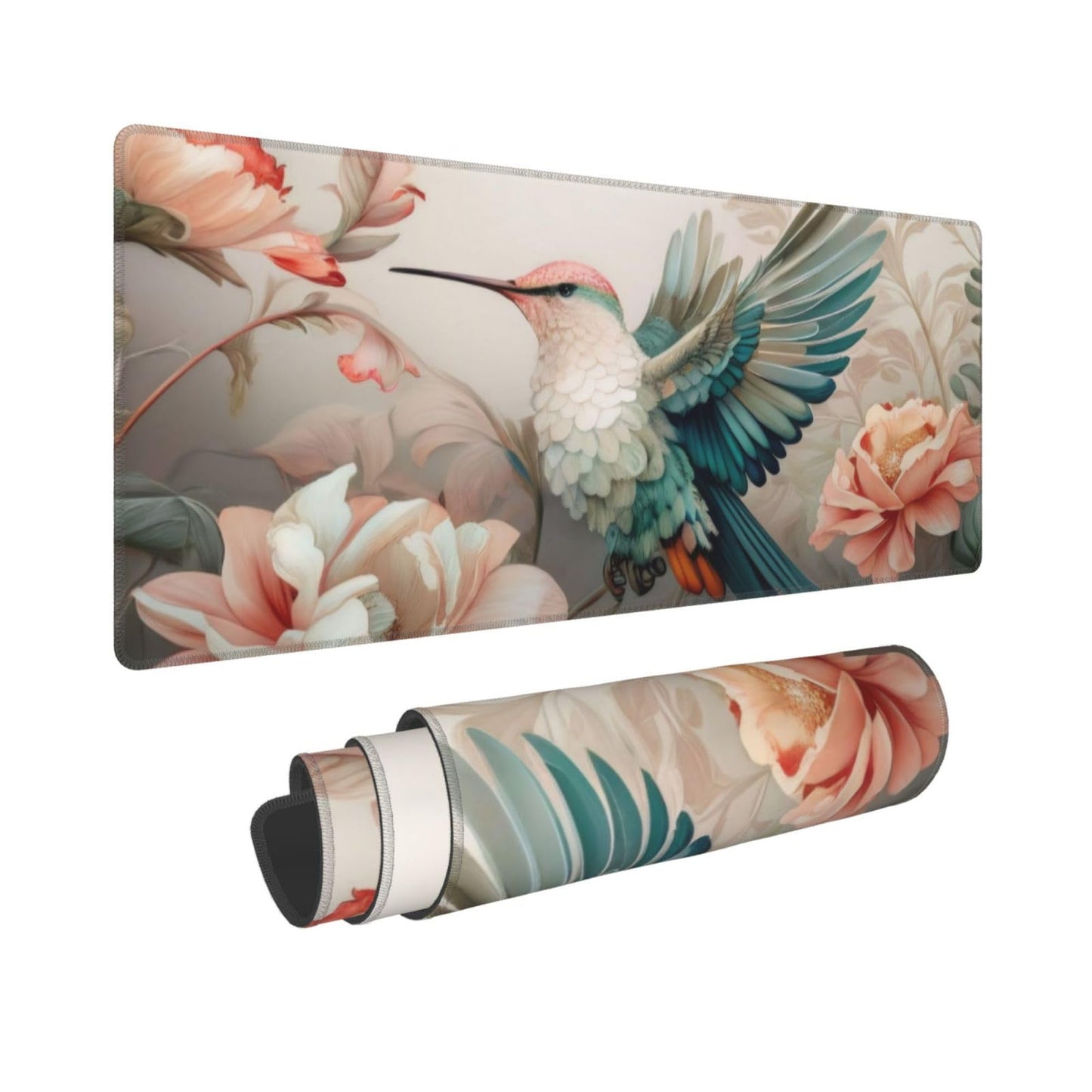 Gaming Mouse Pad, Large Non-Slip Rubber Base Mousepad, Keyboard Mouse Mat, Desk Pad with Stitched Edges, 31.5x11.8inch, Art Bird Flower