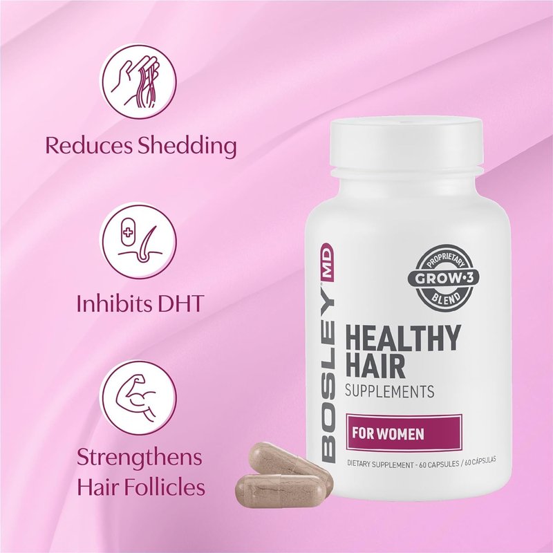 BosleyMD Women's Hair Growth Supplements - Thicker, Fuller Hair with DHT-Blocking Botanicals | 60 Capsules (2-Month Supply)