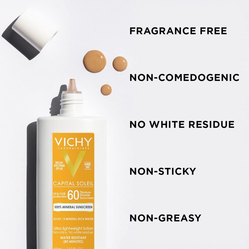 Vichy Capital Soleil Tinted Mineral Sunscreen SPF 60 - Lightweight, Water-Resistant Face Protection | Travel Size