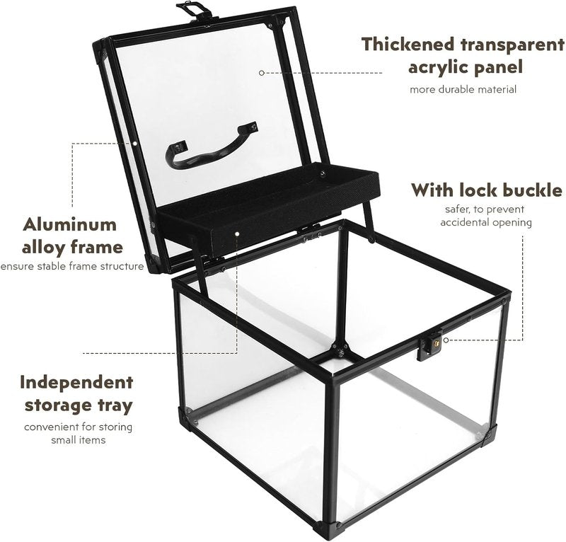 Pageant Crown Box Tiara Carrying Case - Extra Large Clear Acrylic Display Organizer | Black, 9 Inches Wide