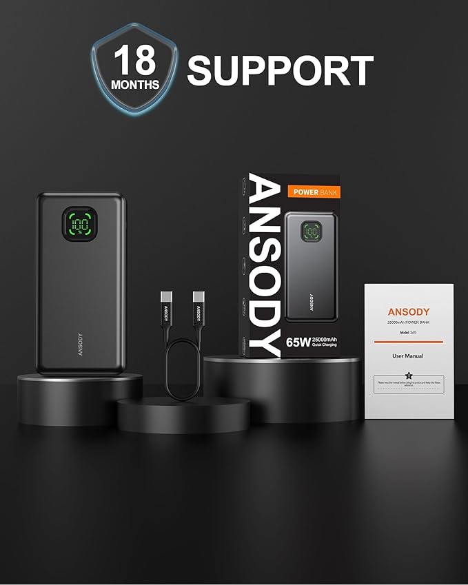 65W Power Bank, 25000mAh Travel Essential USB C Laptop Portable Charger, 101W Total Fast Charging Battery Pack for MacBook Dell XPS iPad Tablet Steam Deck iPhone 17-12 Series Samsung Switch and More