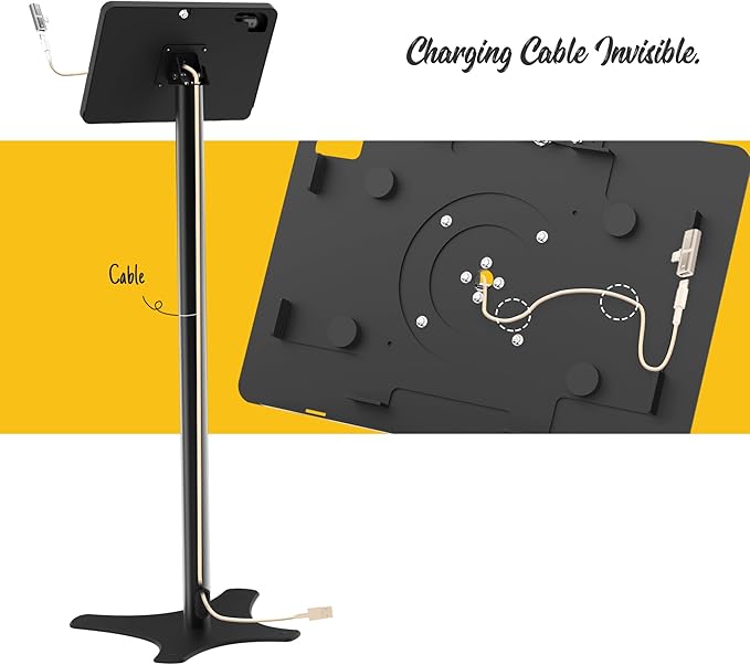 Beelta Tablet Floor Stand Compatible with 10.2" iPad 7 8 9, Rotate Lockable Metal Tablet Enclosure+Aluminum Pole+Metal Base - BSF302BT