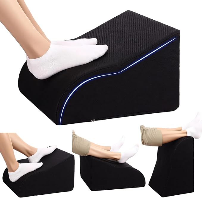 Opuvidity Foot Rest for Under Desk at Work, Ergonomic Under Desk Footrest with Washable Cover for Office, Home & Gaming Leg Elevation Pillow Black