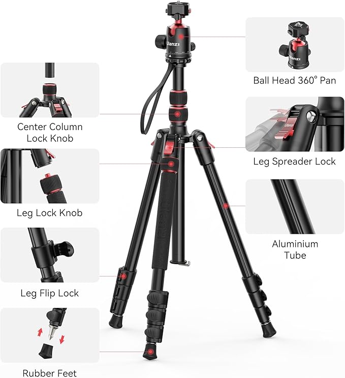 ULANZI TT31 72.4" Claw Quick Release Aluminum Camera Tripod & Monopod, Panorama 360° Ball Head Detachable w 180°Revertible Legs, Up Load 8.82lb, for Sony/Canon/Nikon/Fujifilm and More