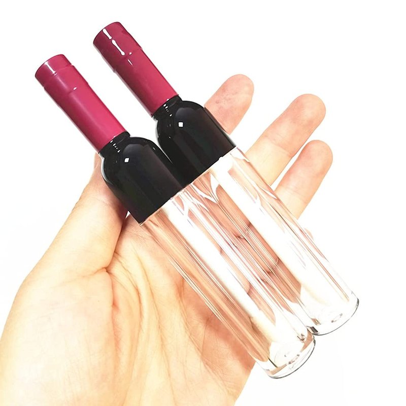 Healthcom 10 Pcs 5ml Empty Wine Bottles Shaped Plastic Lip Gloss Tubes Vials Mini Refillable Clear Lip Glaze Tubes Lipgloss Bottles Holder DIY Liquid Lipstick Tube Lip Oil Bottle Container for Woman Girl Makeup