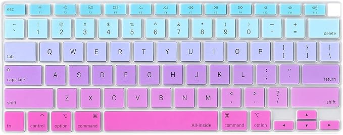 Allinside Soft Silicone Keyboard Cover for MacBook Air 13.3 inch (A2337 M1 A2179, 2021 2020) with Touch ID, Quiet Typing Keyboard Protector Skin, US Version, Ombre Blue Pink