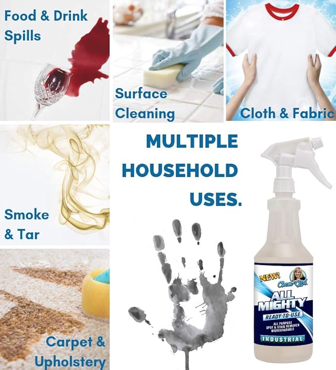 Chem-Girl | ALL MIGHTY CONCENTRATE -Super Strength Biodegradable Spot & Stain Remover + Multi-Surface Spray Cleaner for Tough Indoor/Outdoor Jobs | Concentrated Formula - 1 Quart