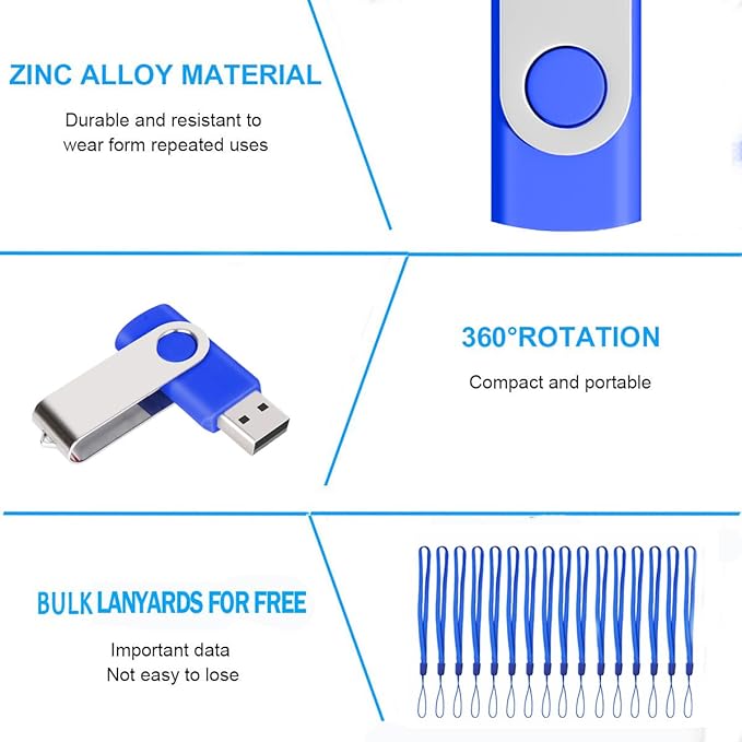 100-Pack of 16GB USB Flash Drive Bulk EASTBULL FAT32 Thumb Drive 16G(Blue)