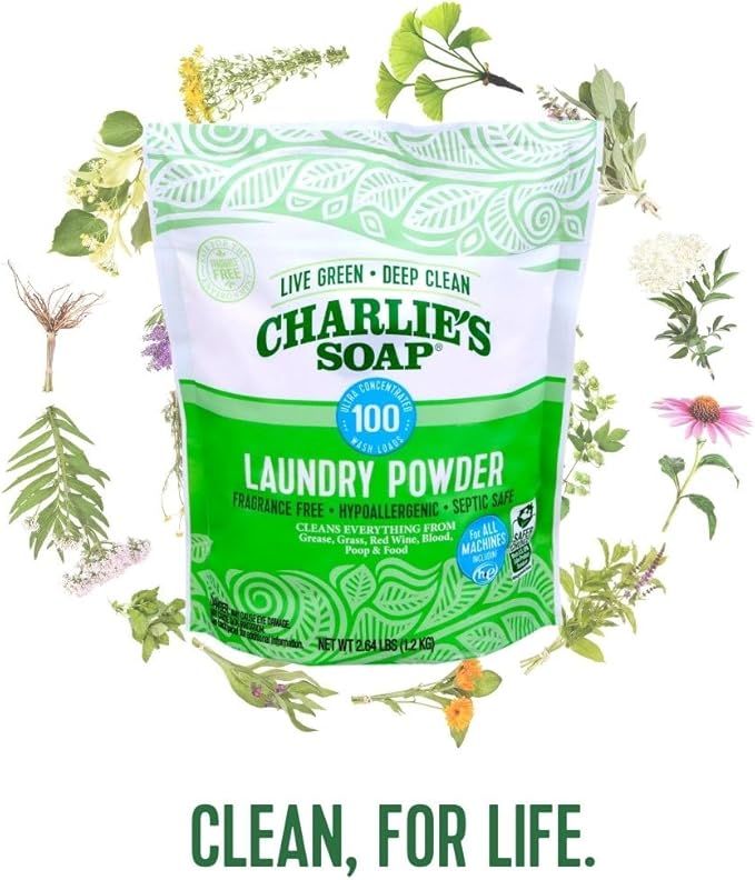 Charlieâs Soap Laundry Powder (100 Loads, 2 Pack) Hypoallergenic Deep Cleaning Washing Powder Detergent â Eco-Friendly, Safe, and Effective