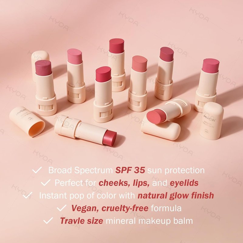 Mineral Color Balm - SPF 35 Shimmer Cream for Lips & Cheeks | Buildable, Lightweight, Multiuse - Pink, Lovely, Shy