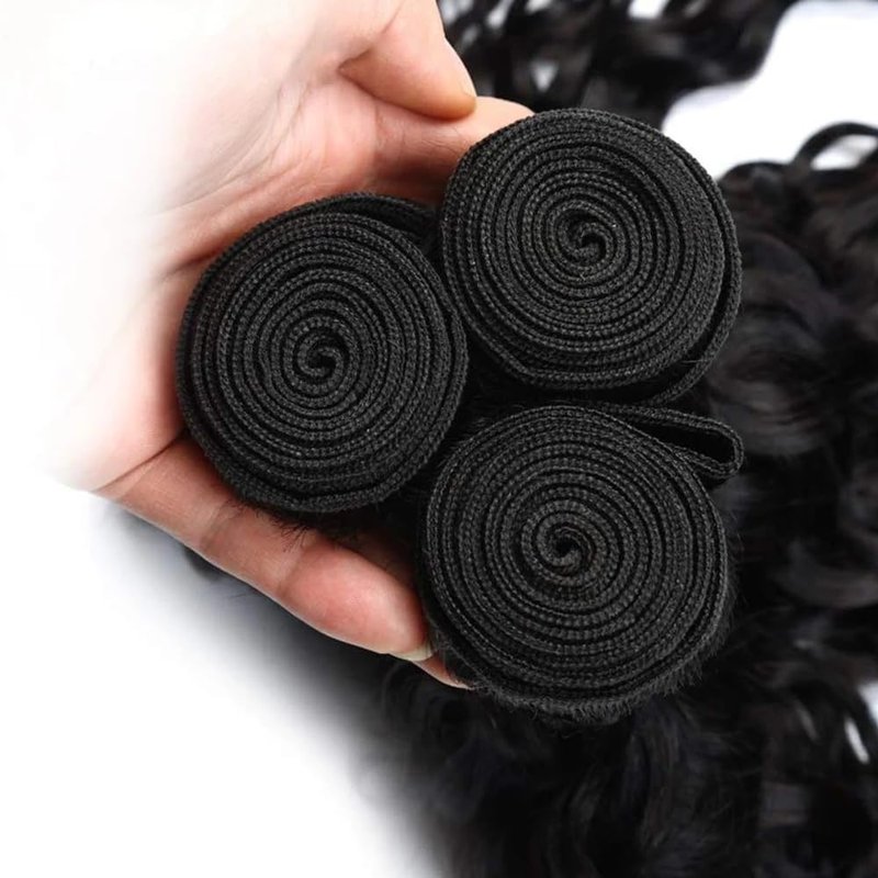 Water Wave Human Hair Bundles 14 16 18 Inch Deep Curly Bundles Human Hair Unprocessed Native Virgin Hair 100/PC 3 Extensions Natural Black Color 1B Wet and Wavy Human Hair Extensions for Women