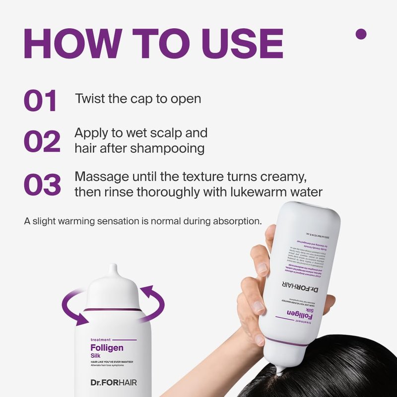Dr.FORHAIR Folligen Silk Treatment | Korean Hair Treatment For Dry Damaged Hair | Scalp Treatment & Hair Mask | For Hair Thickening & Fuller Looking, 10.14 fl oz