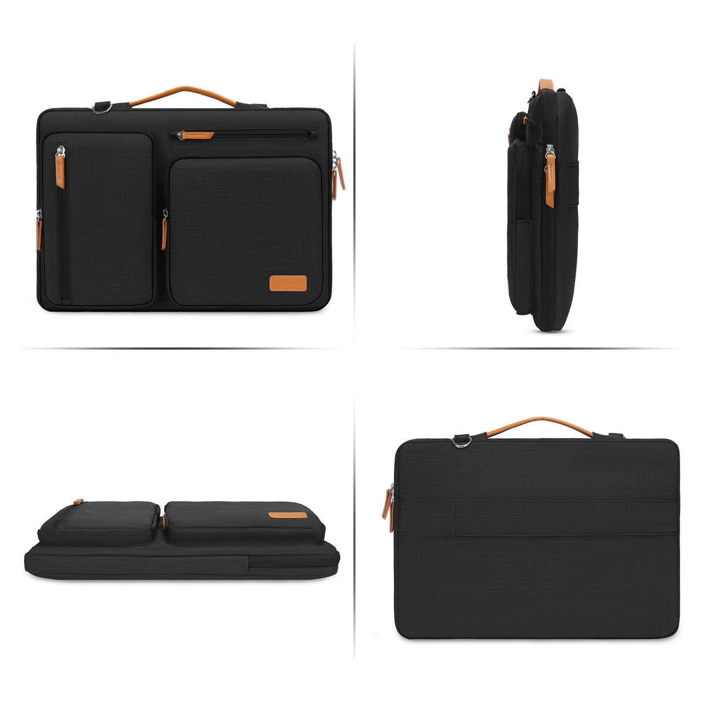 MOSISO 360 Protective Laptop Shoulder Bag,15 inch Computer Bag Compatible with MacBook Air 15 inch M5 M4 M3 M2/Pro 15, Dell XPS Plus,Side Open Messenger Bag with 4 Zipper Pockets&Handle, Black