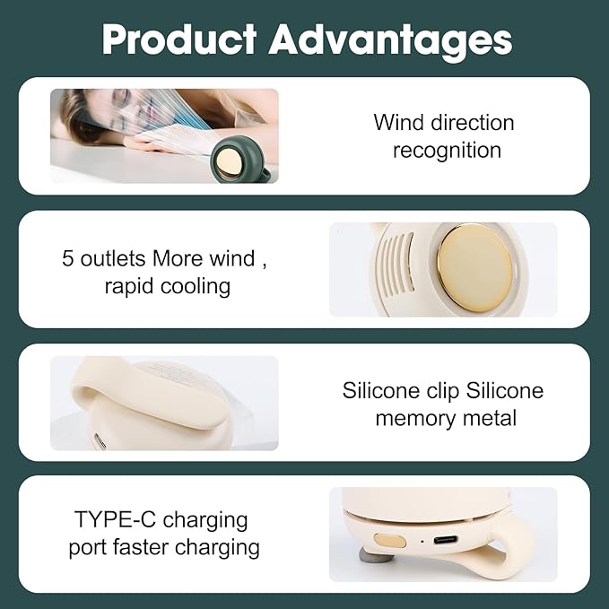 Small Clip Fan, Personal Waist Fans,Portable Silent Mini Bladeless Fan Clip On for Shirt ,Hands-Free Personal Clip Fans 3 Speeds,Clips on Waist Neck Fanes for Outdoor,Camping,Travel,Office (White)