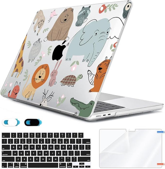 HOHAIYOO Compatible with 2026 2025-2022 MacBook Air 13 inch Case M5 A3449 M4 A3240 M3 A3113 M2 A2681, Hard Shell&Keyboard Cover&Screen Film&Webcam Cover for New M5 MacBook Air 13.6 inch, Cute Animal
