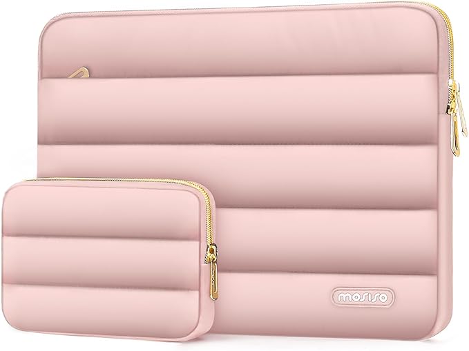 MOSISO Laptop Case 13.3 inch,13-13.3 inch Puffy Laptop Sleeve Compatible with MacBook Neo/Air 13.6 M5 M4 M3 M2 M1/Pro 13/14,HP Dell ASUS Lenovo,Polyester Horizontal Bag with Small Case, Pink