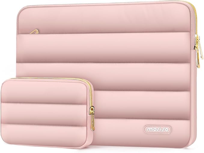 MOSISO Laptop Case 14 inch, 14 inch Puffy Laptop Sleeve Compatible with HP Lenovo Dell ASUS Acer, HP Stream, Dell Latitude, Lenovo IdeaPad, Polyester Horizontal Bag with Small Case, Pink