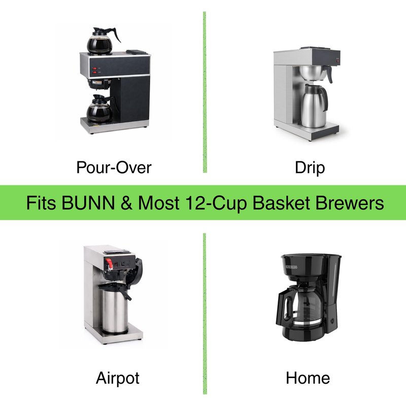 Pine & Pebble® 12-Cup Large Commercial Coffee Filters, 500 Count | Tall-Walled Basket Style (9.84" x 4.33") | No Grounds, No Mess | Fits BUNN & Standard Coffee Makers | Bulk for Cafés & Offices