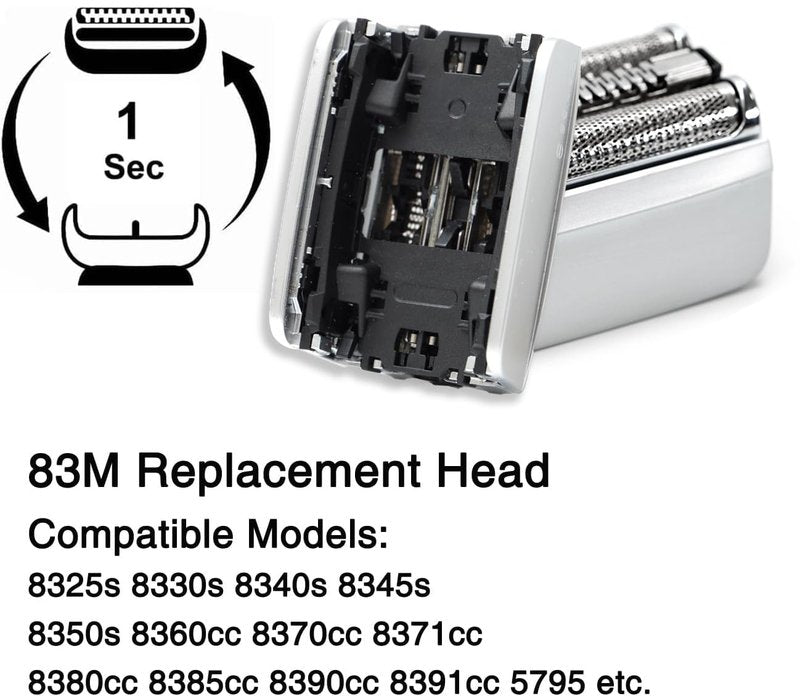 Braun 83M Replacement Shaver Head - Upgrade Foil & Cutter Blade for Series 8 | 2-Pack, Wet & Dry Compatibility