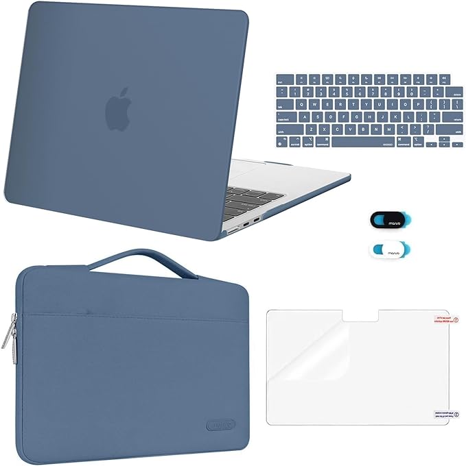 MOSISO Compatible with MacBook Air 13 inch Case M5 2026 M4 2025 M3 M2 2024-2022 A3449 A3240 A3113 A2681,Hard Shell&Sleeve Bag&Keyboard Skin&Webcam Cover&ScreenFilm for MacBook Air 13.6, Steel Blue