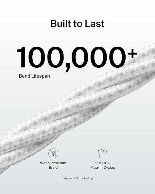 Belkin USB A to USB C Cable 2-Pack, 6.6ft, 15W, iPhone Charger Cord, Soft, Braided, Flexible for iPhone 17 & 16, Galaxy S26, Pixel 10, iPad Pro, Airpods Pro, Switch & More - White