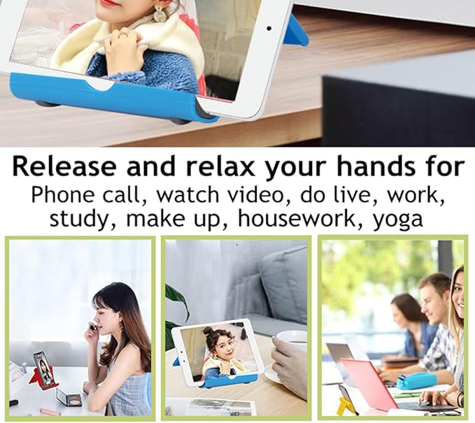JUSDIQIR Cell Phone Stand for Desk 2 Pack Mobile Phone Holders Desktop Tablet Stand, Foldable Phone Dock Universal Adjustable Tablet Stand for Desk Compatible with Cell Phone Support (Black+Pink)