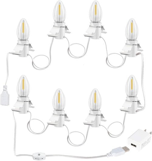 HUZUM 5V Low Voltage Christmas Village Lights - C7 Blow Molded Cord with 8 LED Bulbs | Warm Light Accessory