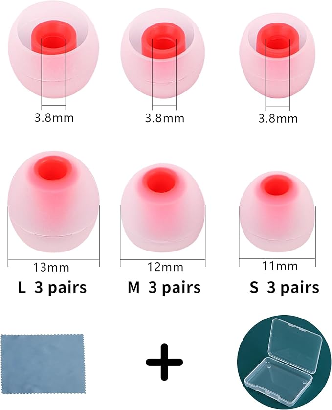 TSZYYM Earbud Tips Ear Bud Tips Soft Anti Slip Washable and Reusable Silicone Replacement Earbud Tips Fit Most in-Ear Earbuds(Inner Hole 3.8mm -5.1mm) 18pcs S M L