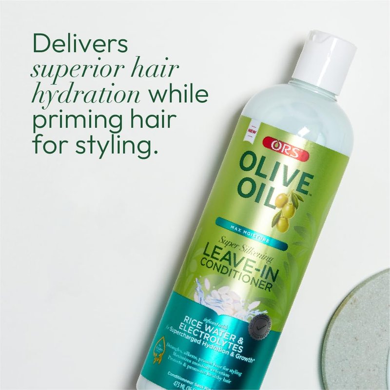 ORS Olive Oil Leave-In Conditioner - Max Moisture with Rice Water & Electrolytes | 16 oz (Pack of 4)