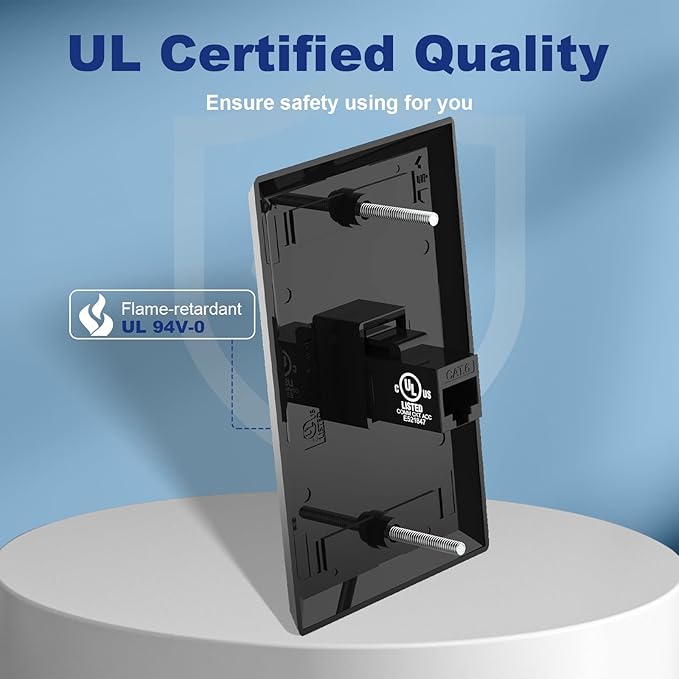 VCE Ethernet Wall Plate (UL-Listed), 1-Port CAT6 Wall Plate and Jack, RJ45 Keystone Wall Outlet with Single Gang Low Voltage Mounting Bracket, Black 2-Pack