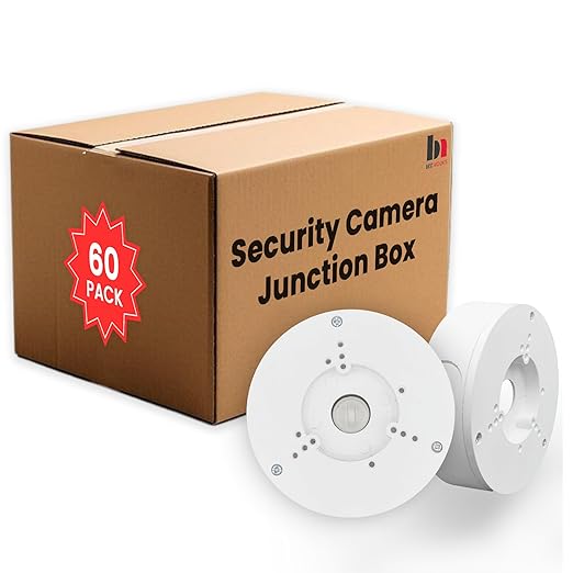 60 Pack PFA130-E Security Camera Junction Box (ABS) for Indoor & Outdoor Surveillance Camera - Security Camera Mount Bracket Waterproof Universal Camera Mount for Dome, Turret & Bullet Cameras (White)