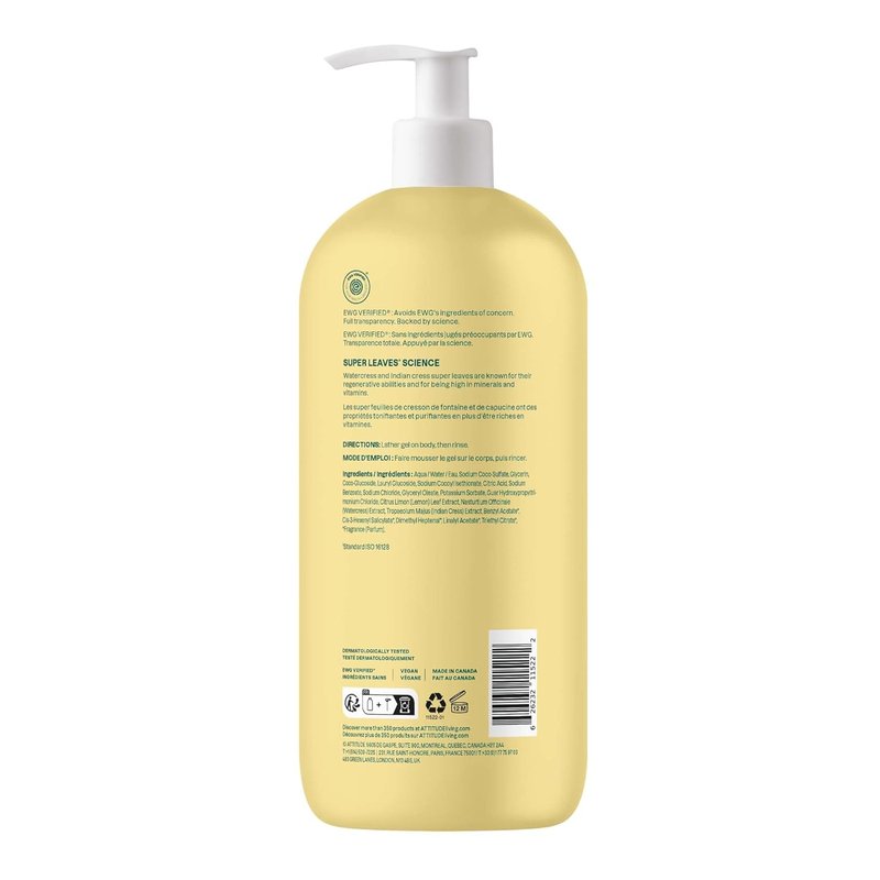 ATTITUDE Body Wash - EWG Verified Plant-Based Shower Gel | Earl Grey & Fresh Cucumber Scent, 32 Fl Oz