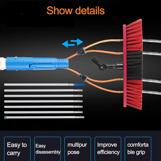 5m Telescopic Window Cleaning Pole with Water Fed Brush Ideal for Conservatory Roof Photovoltaic Panel and Solar Panel Cleaning Extendable Roof Cleaning Tools for Cleaner, 50cm Brush-10m silver pole