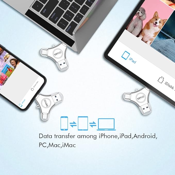 iDiskk MFi Certified 128GB Flash Drive for iPhone, 3 in 1 Type-C USB Memory Stick Thumb Drive for Photos Videos, USB-C External Memory Storage Photo Stick for iPhone iPad Android Phones PC/Mac