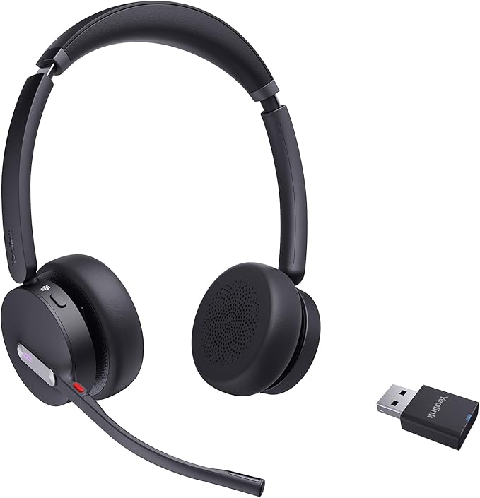 Yealink WH64 Hybrid DECT& Bluetooth Wireless Headset,492ft Range Dual Teams Headphones with DECT Dongle, 3X Noise Cancelling Mic, 32H Talk Time, Office Work Portable Headsets for PC,Cellphone,Laptop