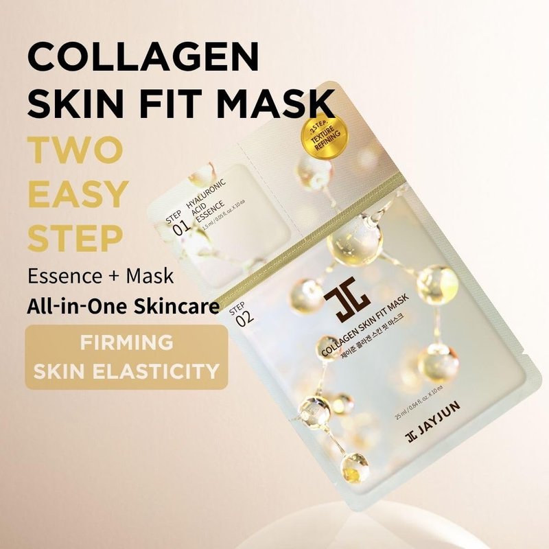 JAYJUN Collagen Skin Fit Mask (10 Sheets) – 2-Step All in one Hydration & Firming Ritual with Hyaluronic Acid & Marine Collagen 0.84 fl. oz.