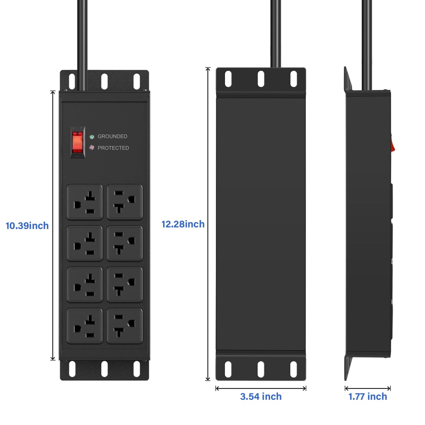 CCCEI Heavy Duty Power Strip Surge Protector 20 AMP Switch, 12 Gauge Extension Cord with Multiple Outlets, Industrial, Shop, Garage High Amp Wall Mount Electric Extender. 4FT, Black.