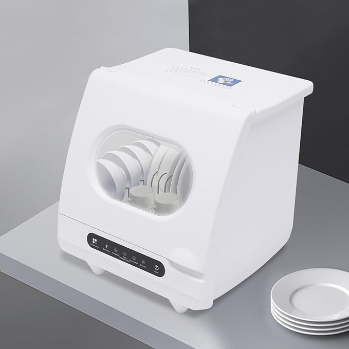 Countertop Dishwasher, 800W Portable Mini Dishwasher with 5 Wash Programs Fully Automatic Dishwashing Machine 360° Rotation Flushing Low Noise for Homes, Dormitories, RV