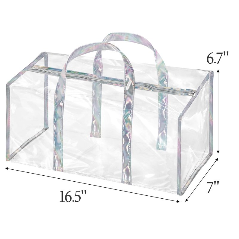 Lyellfe 2 Pack Clear Duffle Bag for Women, Heavy Duty Sports Tote Gym Bags, Large PVC Tote with Zipper, Plastic Makeup Toiletry for Gym, Travel, Beach and Picnic