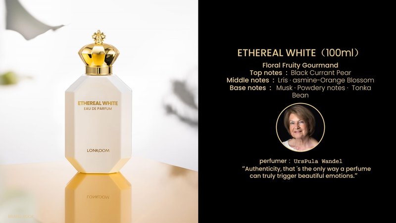 Lonkoom Ethereal White Perfume for Women, 3.4 Fl Oz/100ml Eau de Parfum Spray Long-Lasting Fragrance, Floral Fruity Gourmand Notes of Black Currant Pear Lris Jasmine Orange Blossom Praline, Vanilla