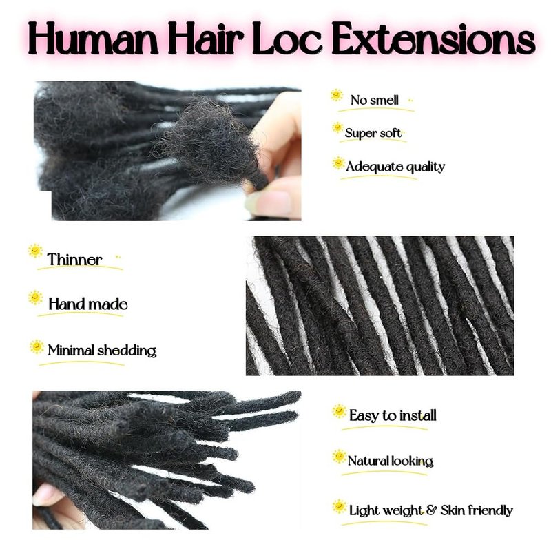 0.4cm & 0.6cm Width, 4-14 Inches10, 30, 60, 100 Strands Options 100% Real Human Hair Dreadlock Extensions for Men/Women/Kids, Handmade Permanent Loc Extension Bundles (0.4cm, 6inches, 30Strands)