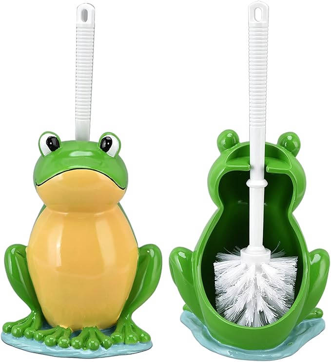 Toilet Plunger and Brush Set, Frog Shape Toilet Brush Stand with Toilet Brush, Standing Toilet Brush Set for Bathroom Cleaning