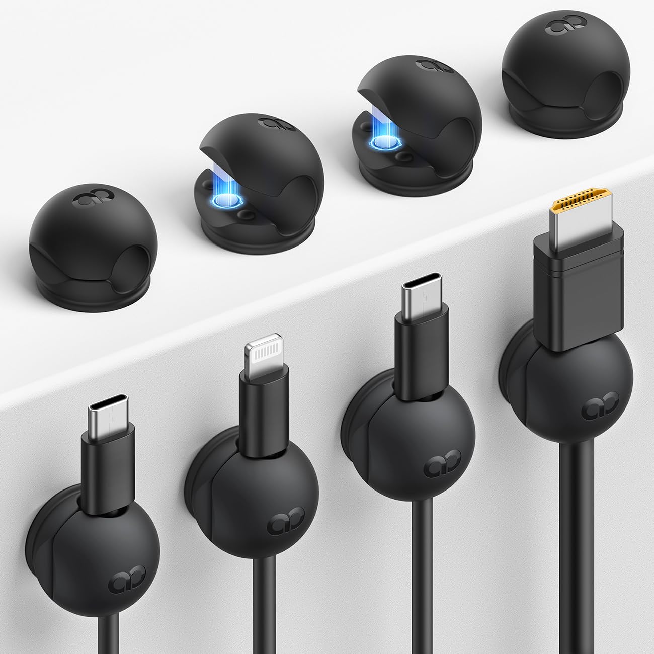 Lamicall 8Pack Magnetic Cord Organizer Clips - [Mini-Soft Silicone] Cable Management for Phone Charger Cord, Durable Adhesive Cable Holder for Desk Nightstand, Home Office Organizer Gadget Accessories