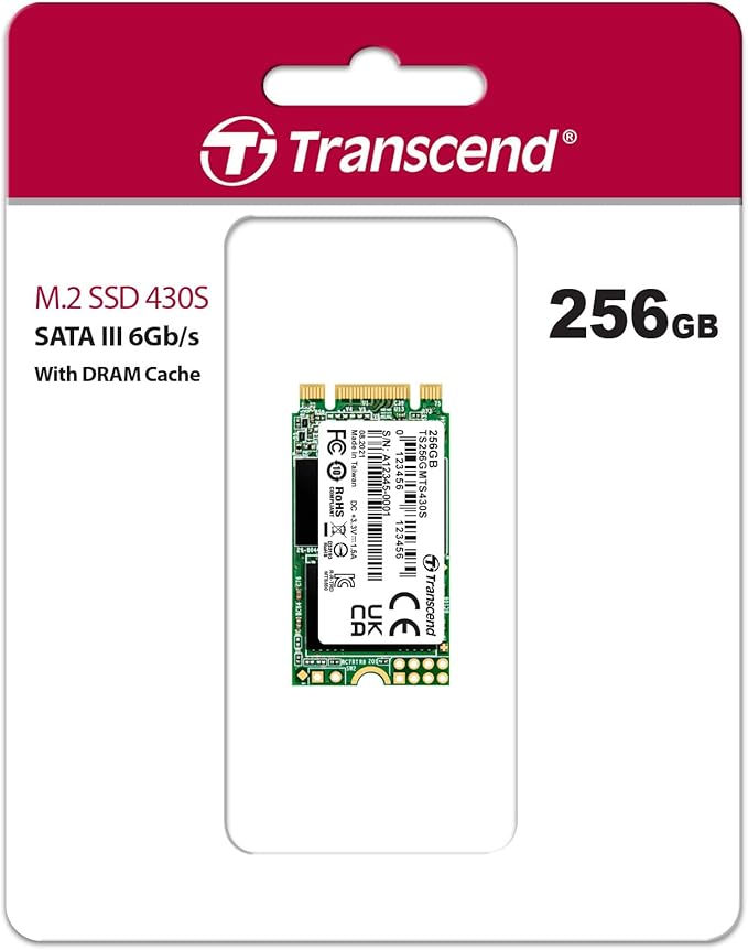 Transcend MTS430 256GB M.2 2242 SATAIII SSD with Dram Cache, Up to 530MB/s, Compatible with Ultrabook/Laptop/PC/Desktop, 3D TLC NAND Flash Internal SSD, LDPC Error Correction, SLC Cache, B+M Key