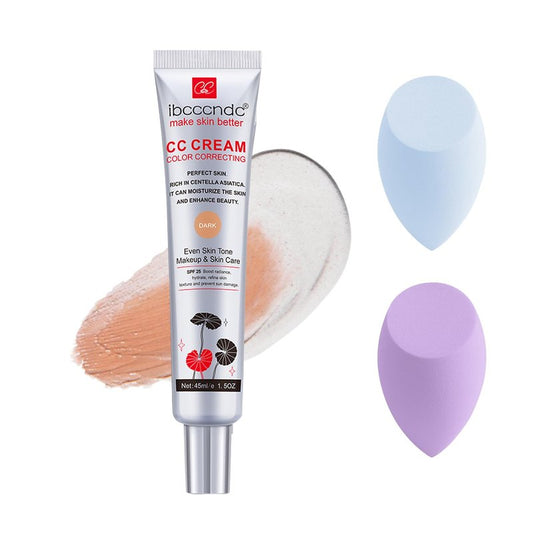 Color Correcting CC Cream,Waterproof CC Cream Foundation Rich In Centella Asiatic, Invisible Pores Cream Foundation and Invisible Pores Concealer,Moisturizing CC Cream With Spf 25- 1.5 Oz (dark)