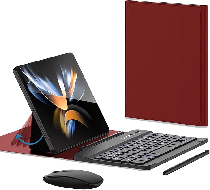 voppton for Samsung Galaxy Z Fold 7 6 5 Keyboard and Mouse, Portable Mini 7.9 inch Bluetooth Keyboard with Leather Case and Capacitive Pen, 4 in 1 Set for Z Trifold Fold7 Accessories