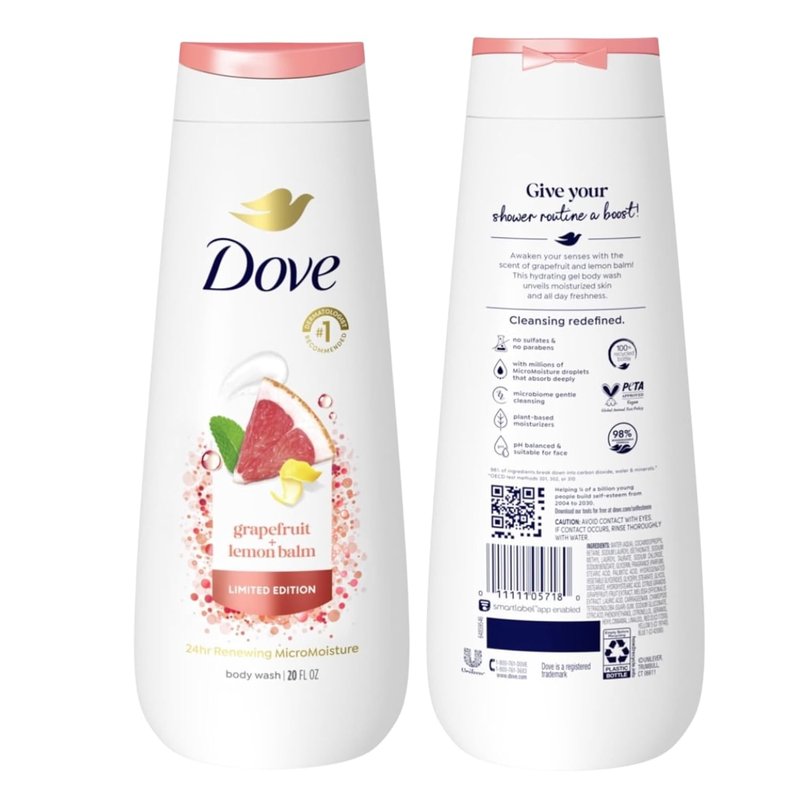 Dove Renewing MicroMoisture Body Wash - Limited Edition Summer Scents | Grapefruit & Lemon Balm