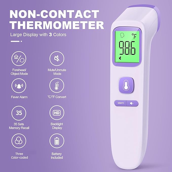 GoodBaby No-Touch Thermometer for Adults and Kids, Digital Health Thermometer with Fever Alarm, 1 Second Result, Accurate & Easy to use, Purple